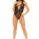 Leg Avenue Net and lace halter bodysuit OS Black Leg Avenue Net and lace halter bodysuit OS Black