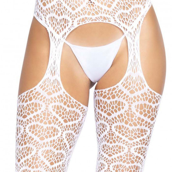 Ажурні колготки із сердечками Leg Avenue Heart White, one size, імітація панчіх Ажурні колготки із сердечками Leg Avenue Heart White, one size, імітація панчіх