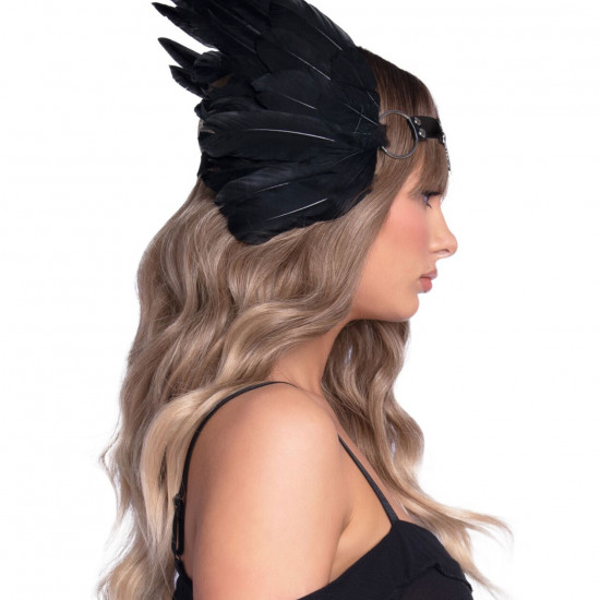 Пов’язка на голову з крилами Leg Avenue Feather headband Black, пір’я та натуральна шкіра Пов’язка на голову з крилами Leg Avenue Feather headband Black, пір’я та натуральна шкіра