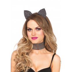 Набір кішечки зі стразами Leg Avenue Cat ear headband & choker set, широкий чокер та вушка