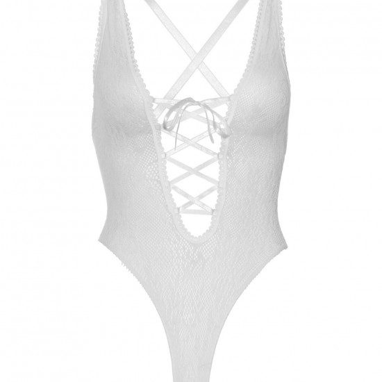 Мереживне боді Leg Avenue Floral lace thong teddy White, шнурівка на грудях, one size Мереживне боді Leg Avenue Floral lace thong teddy White, шнурівка на грудях, one size