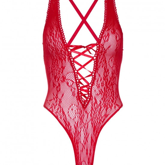 Мереживне боді Leg Avenue Floral lace thong teddy Red, шнурівка на грудях, one size Мереживне боді Leg Avenue Floral lace thong teddy Red, шнурівка на грудях, one size