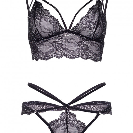 Еротичний комплект зі стрепами та стразами Leg Avenue Ready Or Not S Black, бра + стрінги Еротичний комплект зі стрепами та стразами Leg Avenue Ready Or Not S Black, бра + стрінги