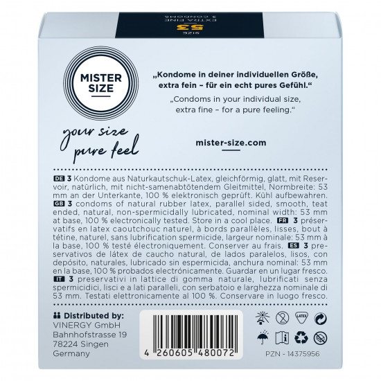 Презервативи Mister Size - pure feel - 53 (3 condoms), товщина 0,05 мм Презервативи Mister Size - pure feel - 53 (3 condoms), товщина 0,05 мм
