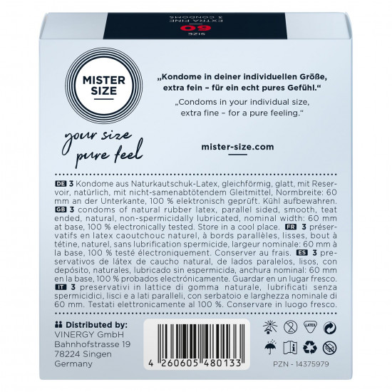Презервативи Mister Size - pure feel - 60 (3 condoms), товщина 0,05 мм Презервативи Mister Size - pure feel - 60 (3 condoms), товщина 0,05 мм