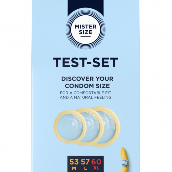 Набір презервативів Mister Size test-set 53–57–60, 3 розміри + лінійка, товщина 0,05 мм Набір презервативів Mister Size test-set 53–57–60, 3 розміри + лінійка, товщина 0,05 мм