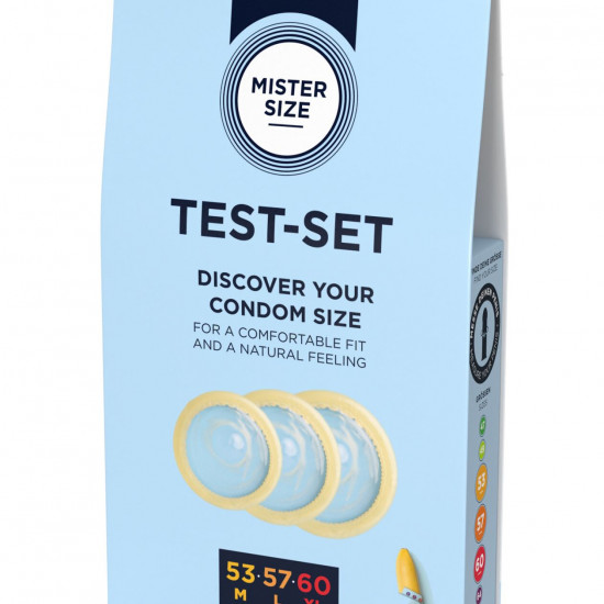 Набір презервативів Mister Size test-set 53–57–60, 3 розміри + лінійка, товщина 0,05 мм Набір презервативів Mister Size test-set 53–57–60, 3 розміри + лінійка, товщина 0,05 мм