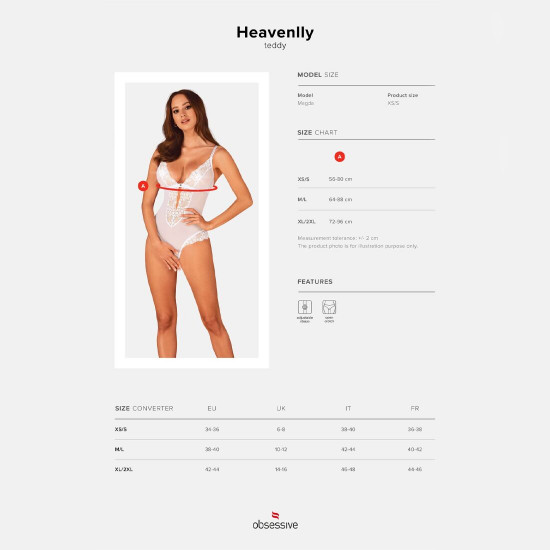 Еротичне напівпрозоре боді Obsessive Heavenlly crotchless teddy XL/2XL, з доступом Еротичне напівпрозоре боді Obsessive Heavenlly crotchless teddy XL/2XL, з доступом