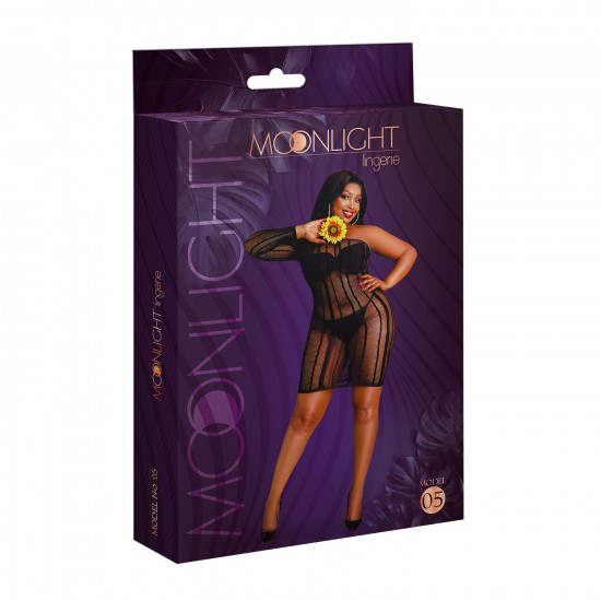 Сукня-бодістокінг Moonlight Plus Model 05 XL-XXXL Black, закрите одне плече та рукав Сукня-бодістокінг Moonlight Plus Model 05 XL-XXXL Black, закрите одне плече та рукав