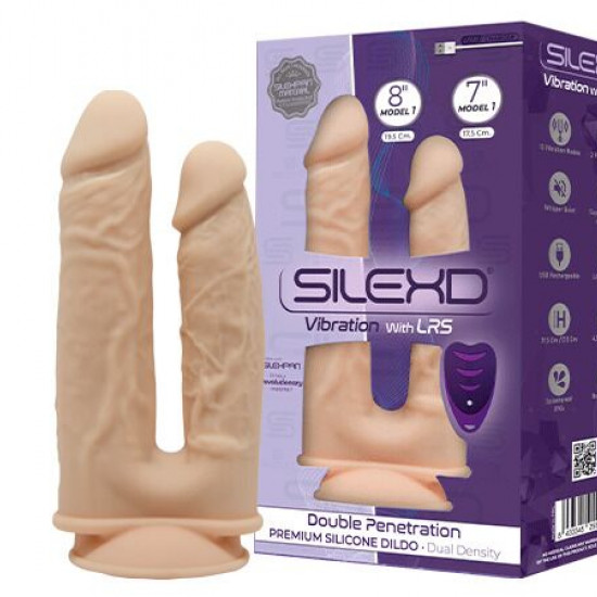 Подвійний фалоімітатор з вібрацією SilexD Double Gusto Vibro Flesh (Model 1 size 8" & 7") + LRS, діа Подвійний фалоімітатор з вібрацією SilexD Double Gusto Vibro Flesh (Model 1 size 8" & 7") + LRS, діа
