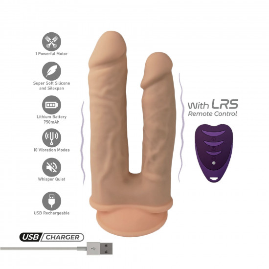 Двойной фаллоимитатор с вибрацией SilexD Double Gusto Vibro Flesh (Model 1 size 8" & 7") + LRS, диаметр 4,5 см и 3,7 см