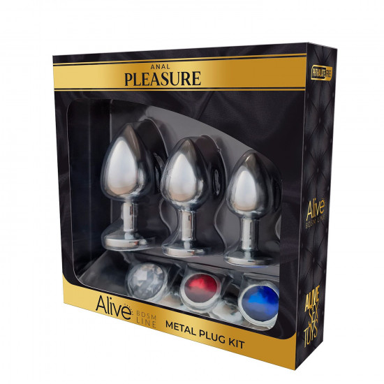 Набір металевих анальних пробок Alive Metal Plug Kit, діаметр 3,2 см / 3,5 см / 4,1 см Набір металевих анальних пробок Alive Metal Plug Kit, діаметр 3,2 см / 3,5 см / 4,1 см