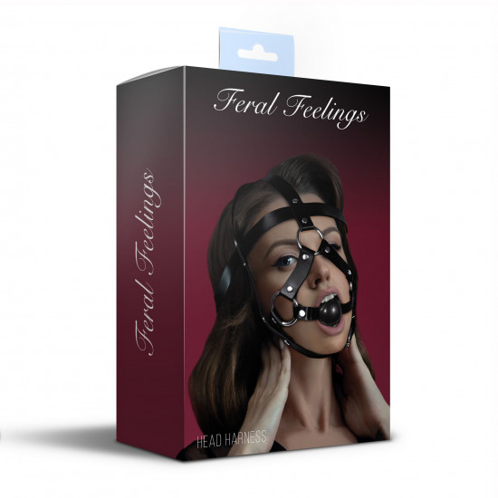 Маска-збруя з кляпом Feral Feelings Head Harness, шкіра Маска-збруя з кляпом Feral Feelings Head Harness, шкіра