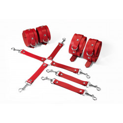 Набір для БДСМ 3 в 1 Feral Feelings BDSM Kit 3 Red, red, наручники, поножі, хрестовина