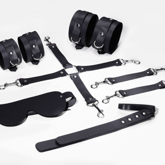 Набір для БДСМ 5 в 1 Feral Feelings BDSM Kit 5 Black, наручники, поножі, хрестовина, маска, падл Набір для БДСМ 5 в 1 Feral Feelings BDSM Kit 5 Black, наручники, поножі, хрестовина, маска, падл