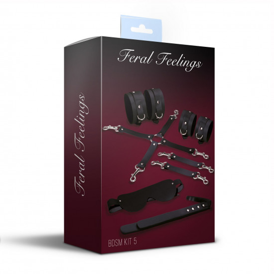 Набір для БДСМ 5 в 1 Feral Feelings BDSM Kit 5 Black, наручники, поножі, хрестовина, маска, падл Набір для БДСМ 5 в 1 Feral Feelings BDSM Kit 5 Black, наручники, поножі, хрестовина, маска, падл