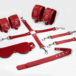 Набір Feral Feelings BDSM Kit 5 Red, наручники, поножі, хрестовина, маска, падл