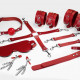 Набір Feral Feelings BDSM Kit 7 Red, наручники, поножі, конектор, маска, падл, кляп, затискачі
