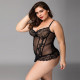 Мереживний корсет JSY «Сексуальна Белла» Plus Size Black, дрібна сітка, гіпюр, чашки з кісточками Мереживний корсет JSY «Сексуальна Белла» Plus Size Black, дрібна сітка, гіпюр, чашки з кісточками