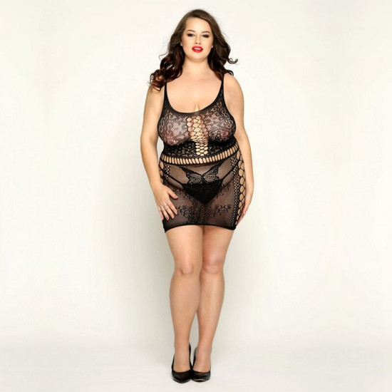 Сітчаста сукня з метеликами JSY «Сексапільна Емілі» Plus Size, Black, імітація шнурівки, мереживо Сітчаста сукня з метеликами JSY «Сексапільна Емілі» Plus Size, Black, імітація шнурівки, мереживо