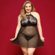 Сорочка бебі-дол JSY «Пристрасна Ліліт» Plus Size, Black, халтер, дрібна сітка, мереживо, стрінги Сорочка бебі-дол JSY «Пристрасна Ліліт» Plus Size, Black, халтер, дрібна сітка, мереживо, стрінги