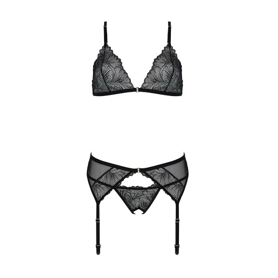 Комплект з відкритим доступом Passion DELIENA SET L/XL black, ліф, стрінги, пояс для панчіх Комплект з відкритим доступом Passion DELIENA SET L/XL black, ліф, стрінги, пояс для панчіх