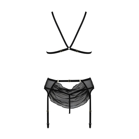 Комплект з відкритим доступом Passion DELIENA SET XXL/XXXL black, ліф, стрінги, пояс для панчіх Комплект з відкритим доступом Passion DELIENA SET XXL/XXXL black, ліф, стрінги, пояс для панчіх