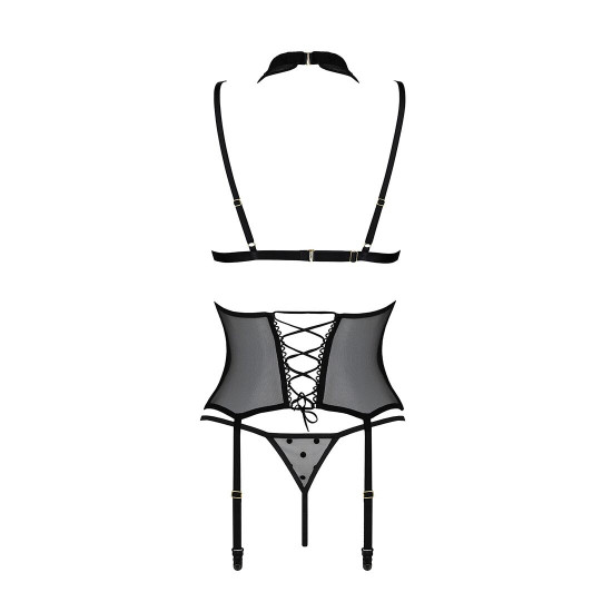 Корсет з відкритими грудьми Passion DOMINICA CORSET S/M black, пажі для панчіх, стрінги Корсет з відкритими грудьми Passion DOMINICA CORSET S/M black, пажі для панчіх, стрінги