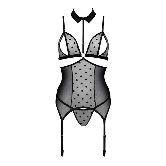 Корсет з відкритими грудьми Passion DOMINICA CORSET XXL/XXXL black, пажі для панчіх, стрінги Корсет з відкритими грудьми Passion DOMINICA CORSET XXL/XXXL black, пажі для панчіх, стрінги