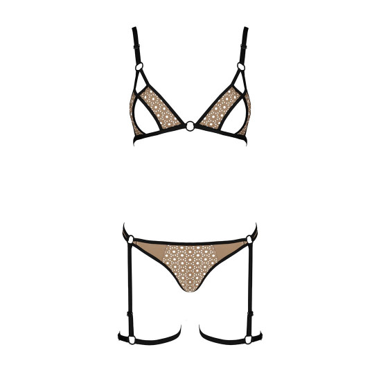 Еротичний комплект спідньої білизни Passion GABI SET L/XL beige, трусики з гартерами Еротичний комплект спідньої білизни Passion GABI SET L/XL beige, трусики з гартерами