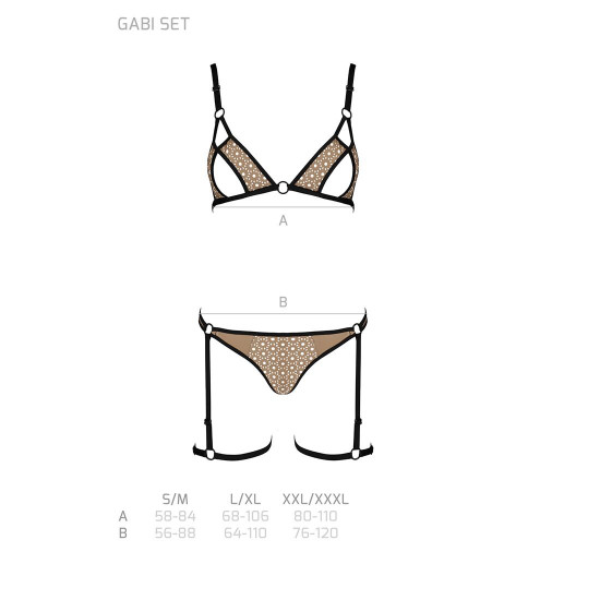 Еротичний комплект спідньої білизни Passion GABI SET XXL/XXXL beige, трусики з гартерами Еротичний комплект спідньої білизни Passion GABI SET XXL/XXXL beige, трусики з гартерами