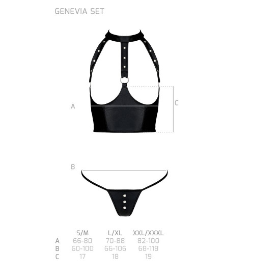 Комплект білизни з відкритими грудьми Passion GENEVIA SET WITH OPEN BRA S/M black, корсет, стрінги Комплект білизни з відкритими грудьми Passion GENEVIA SET WITH OPEN BRA S/M black, корсет, стрінги