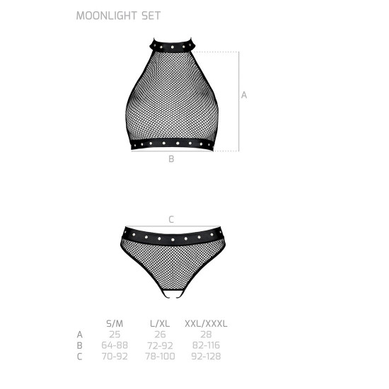 Білизна з відкритим доступом Passion MOONLIGHT SET L/XL black топ, стрінги Білизна з відкритим доступом Passion MOONLIGHT SET L/XL black топ, стрінги