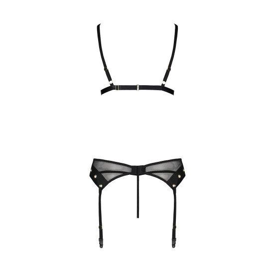Комплект білизни Passion NESSY SET L/XL black, бюстгальтер, пояс для панчіх, стрінги Комплект білизни Passion NESSY SET L/XL black, бюстгальтер, пояс для панчіх, стрінги