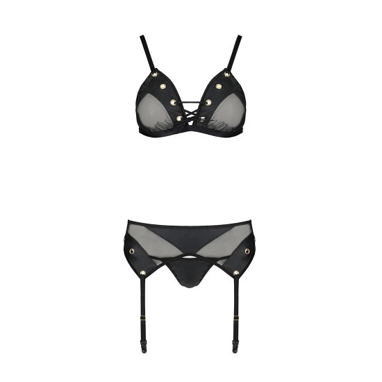 Комплект білизни Passion NESSY SET L/XL black, бюстгальтер, пояс для панчіх, стрінги Комплект білизни Passion NESSY SET L/XL black, бюстгальтер, пояс для панчіх, стрінги