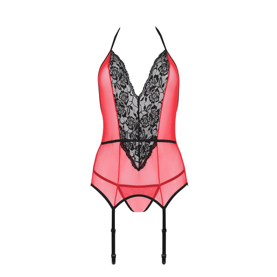 Корсет з пажами для панчіх Passion PEONIA CORSET S/M red, стрінги Корсет з пажами для панчіх Passion PEONIA CORSET S/M red, стрінги