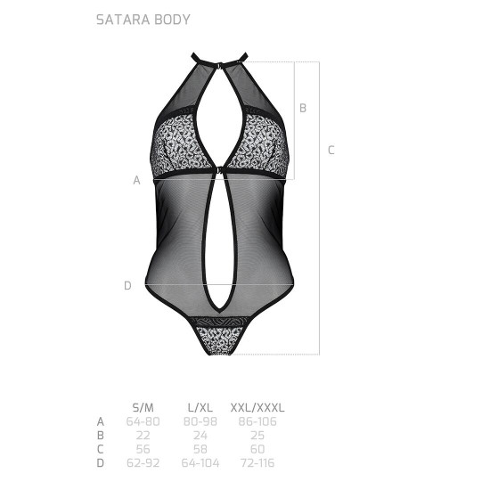 Сітчасте боді з мереживом на грудях Passion SATARA BODY S/M black Сітчасте боді з мереживом на грудях Passion SATARA BODY S/M black