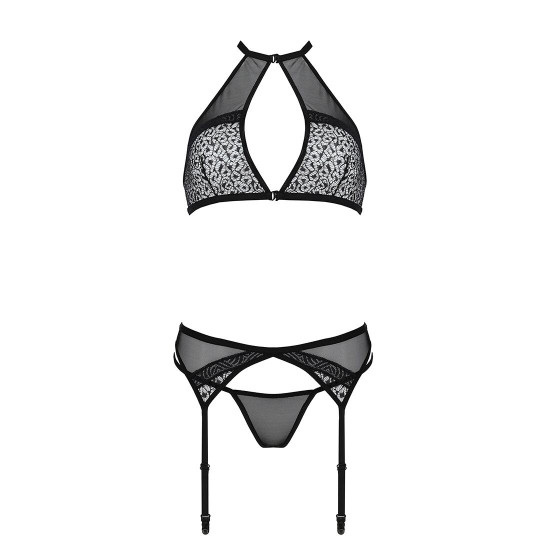 Комплект білизни Passion SATARA SET S/M black, топ, пояс для панчіх, стрінги Комплект білизни Passion SATARA SET S/M black, топ, пояс для панчіх, стрінги