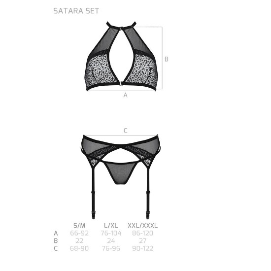 Комплект білизни Passion SATARA SET XXL/XXXL red, топ, пояс для панчіх, стрінги Комплект білизни Passion SATARA SET XXL/XXXL red, топ, пояс для панчіх, стрінги