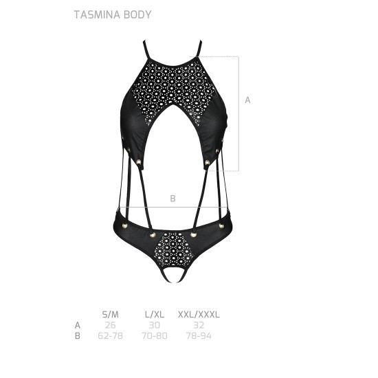Боді з відкритим доступом Passion TASMINA BODY XXL/XXXL, black, екошкіра, шнурівки, ажурні мережива Боді з відкритим доступом Passion TASMINA BODY XXL/XXXL, black, екошкіра, шнурівки, ажурні мережива