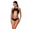 Боді з відкритим доступом Passion TASMINA BODY XXL/XXXL, black, екошкіра, шнурівки, ажурні мережива