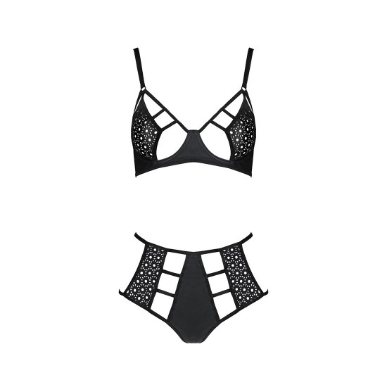 Комплект білизни Passion TASMINA SET L/XL black, ліф, високі трусики з корсетом ззаду Комплект білизни Passion TASMINA SET L/XL black, ліф, високі трусики з корсетом ззаду