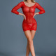 Сукня-сітка Caprice Lingerie Model 01 One size Red, мереживо, довгі рукави Сукня-сітка Caprice Lingerie Model 01 One size Red, мереживо, довгі рукави