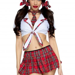 (SALE) Костюм школярки Leg Avenue Miss Prep School XS, топ, спідниця, краватка, бантики