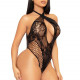 Мереживне тедді Leg Avenue Lace and net halter teddy One size Black, глибокий виріз, халтер Мереживне тедді Leg Avenue Lace and net halter teddy One size Black, глибокий виріз, халтер