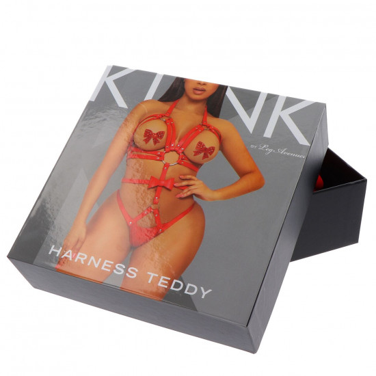Портупея-тедді з ременів Leg Avenue Studded O-ring harness teddy S Red, екошкіра Портупея-тедді з ременів Leg Avenue Studded O-ring harness teddy S Red, екошкіра