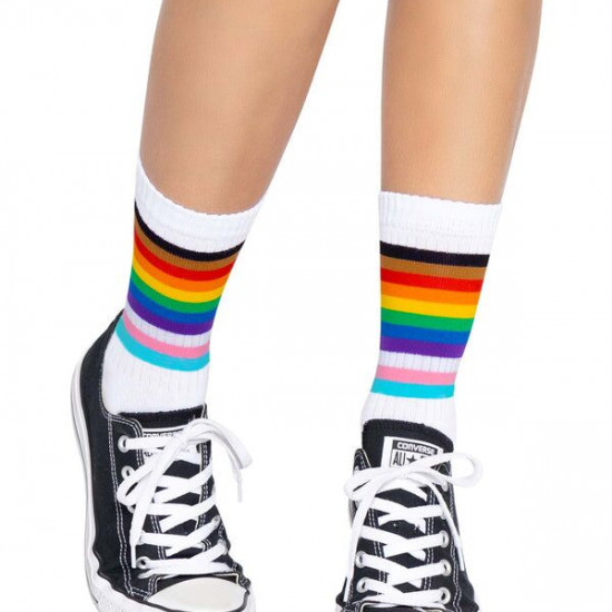 Шкарпетки жіночі в смужку Leg Avenue Pride crew socks Rainbow, 37–43 розмір Шкарпетки жіночі в смужку Leg Avenue Pride crew socks Rainbow, 37–43 розмір