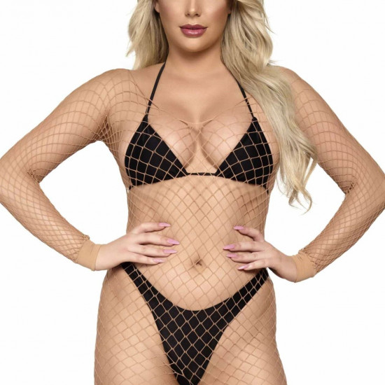 Бодістокінг у велику сітку Leg Avenue Long Sleeved Bodystocking One size Nude, довгий рукав Бодістокінг у велику сітку Leg Avenue Long Sleeved Bodystocking One size Nude, довгий рукав