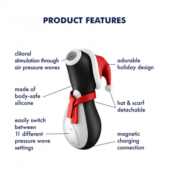Вакуумний кліторальний стимулятор Satisfyer Penguin Holiday Edition, у шапочці та шарфі Вакуумний кліторальний стимулятор Satisfyer Penguin Holiday Edition, у шапочці та шарфі
