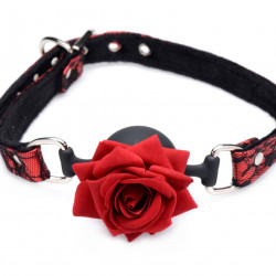 Кляп з трояндою Master Series: Eye-Catching Ball Gag With Rose, чорно-червоний